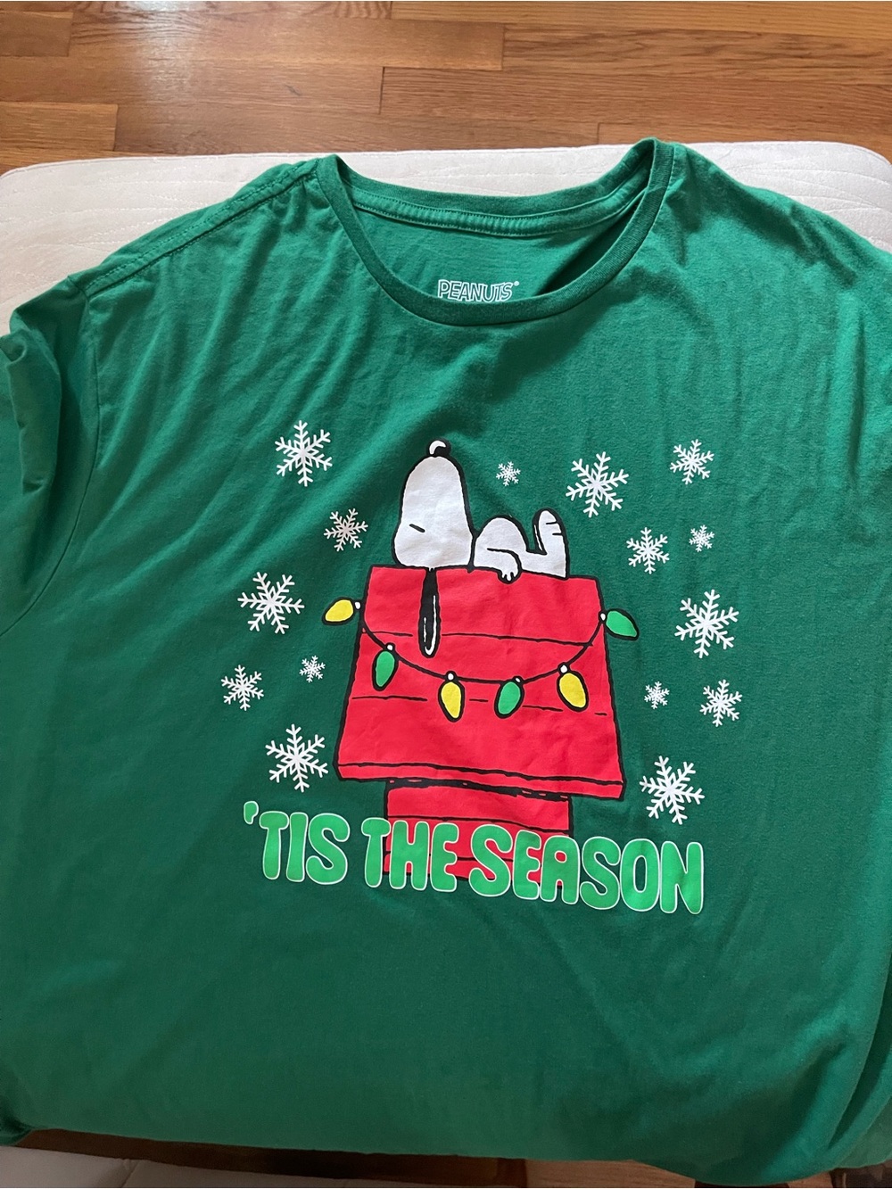 Peanuts Green Tee with Snoopy on Red Doghouse